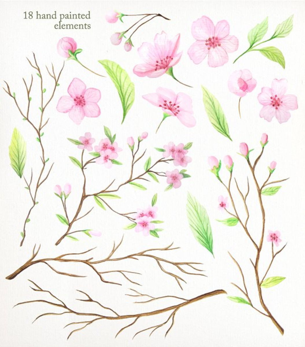 Kit 33 Arquivos Florais Cerejeira Aquarela PNG e JPG - C.187 - Imagem 2