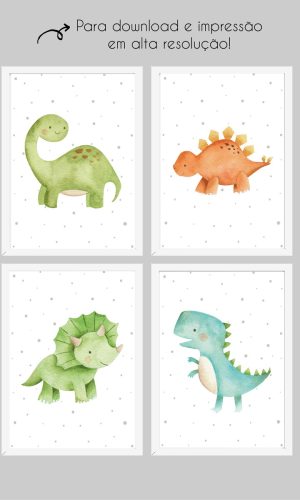 KIT 4 ARTES DIGITAIS - DINOSSAUROS AQUARELA