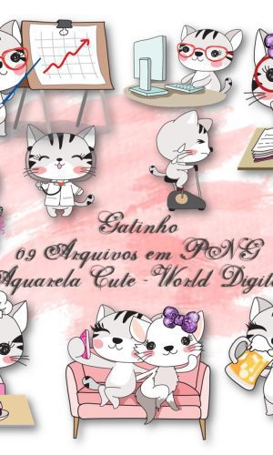 Kit Arquivo Digital em PNG Aquarela Cute Gatinho