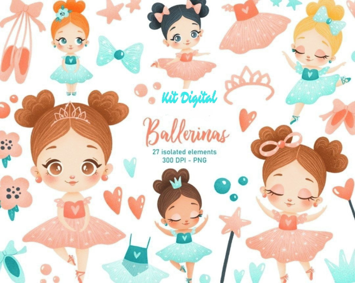 Kit Arquivo Digital Aquarelado Bailarinas + Papéis