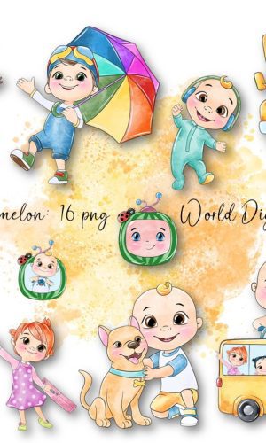 Kit Arquivo Digital em Png Aquarela Cute Cocomelon