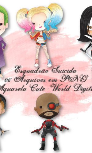 Kit Arquivo Digital em PNG Aquarela Cute Esquadrão Suicida