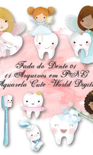 Kit Arquivo Digital em PNG Aquarela Cute Fada do Dente 01
