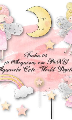 Kit Arquivo Digital em PNG Aquarela Cute Fadas 04