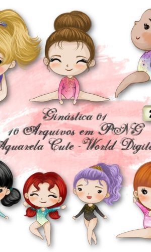 Kit Arquivo Digital em PNG Aquarela Cute Ginastica 01