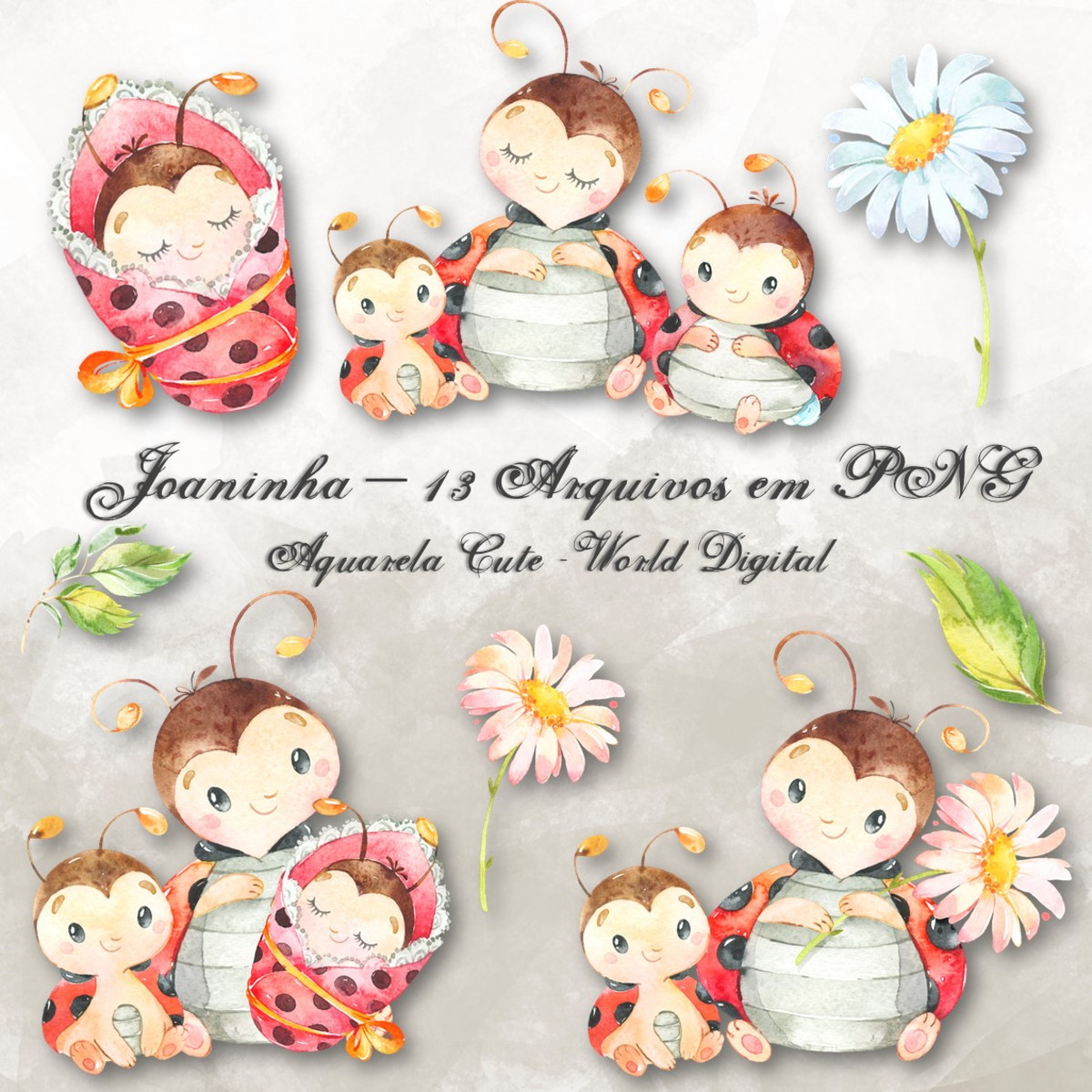 Kit Arquivo Digital em PNG Aquarela Cute Joaninha - Imagem 2