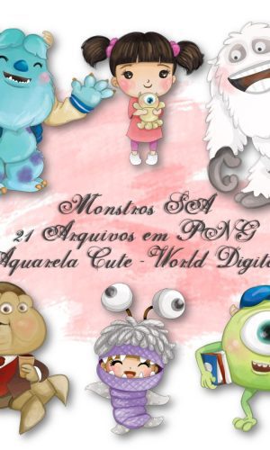 Kit Arquivo Digital em PNG Aquarela Cute Monstros SA