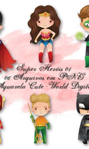 Kit Arquivo Digital em PNG Aquarela Cute Super Heróis 01