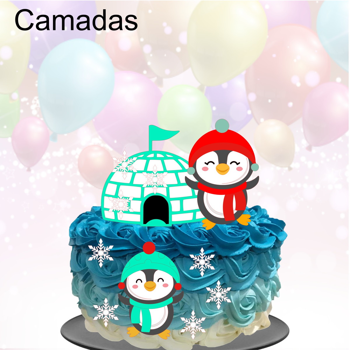 Kit com 5 arquivos de corte 03-PINGUIM TOPO DE BOLO CAMADAS