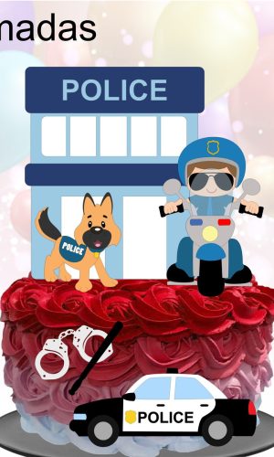 Kit com 5 arquivos de corte: 04-POLICIA TOPO DE BOLO CAMADAS