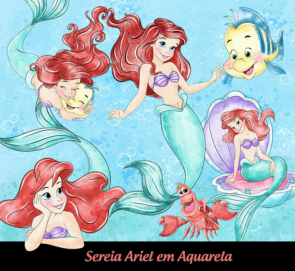Kit Digital a Pequena Sereia Aquarela #1766#