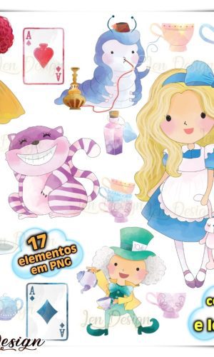 Kit Digital Alice no País das Maravilhas Aquarela