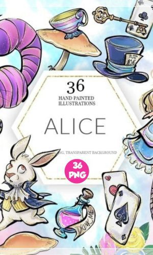 Kit Digital Alice no País das Maravilhas Aquarela