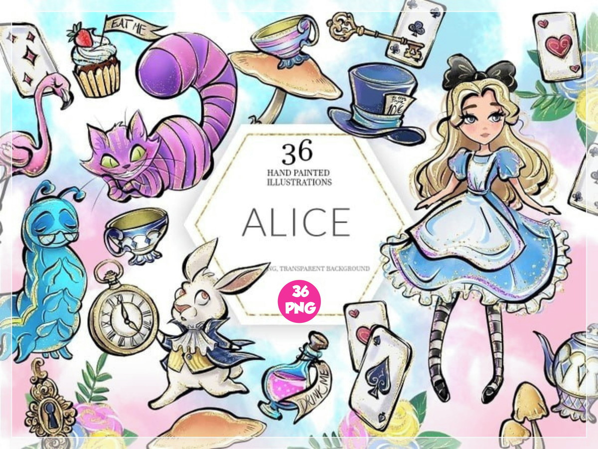 Kit Digital Alice no País das Maravilhas Aquarela