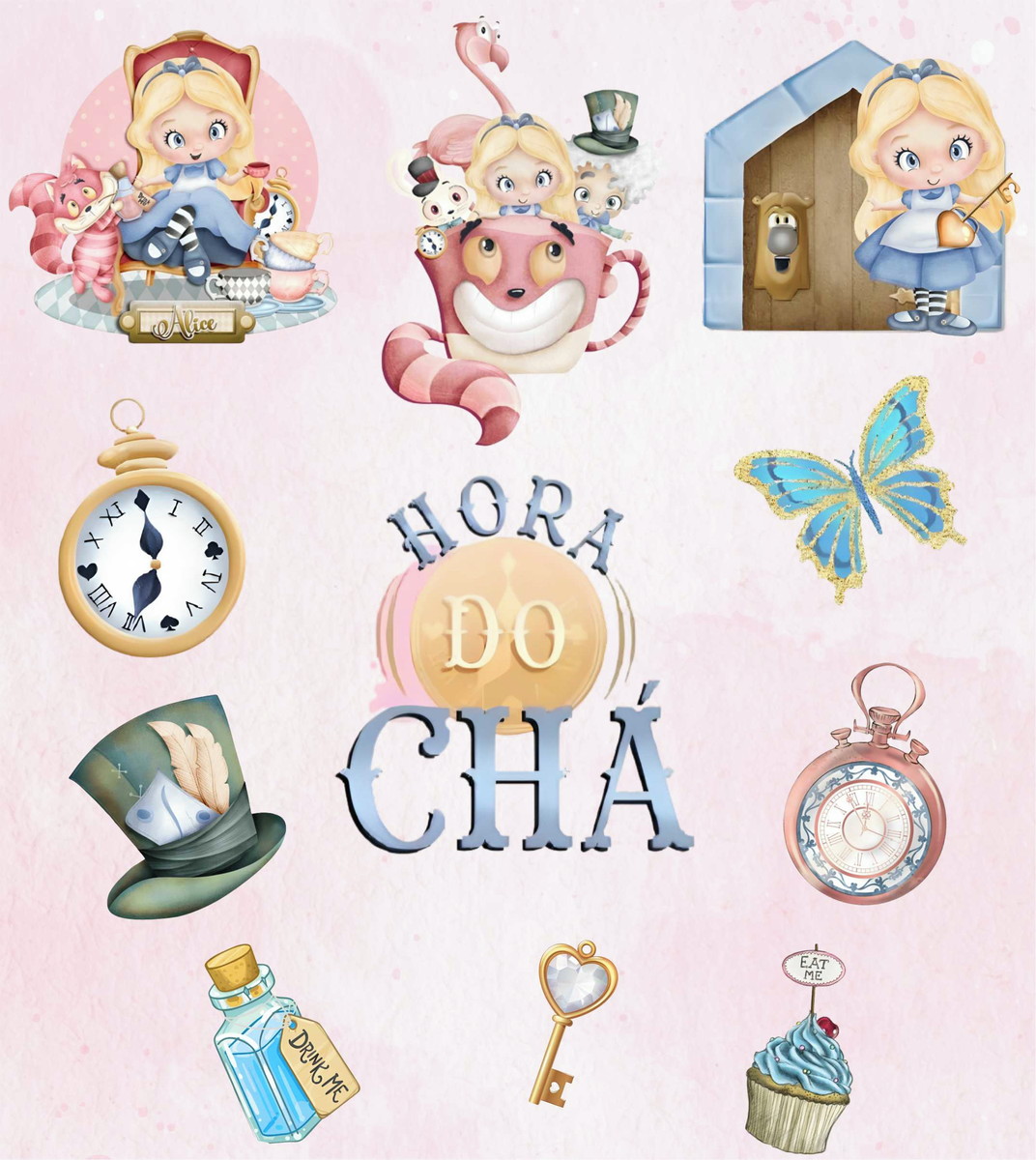 Kit Digital Alice no País das Maravilhas Aquarela Png - Imagem 3