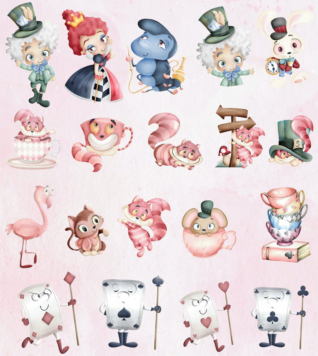Kit Digital Alice no País das Maravilhas Aquarela Png - Imagem 2