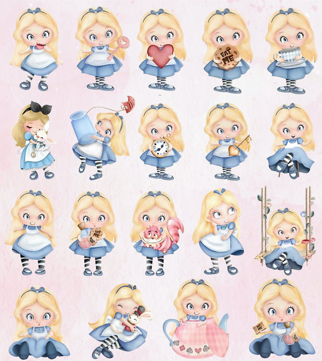 Kit Digital Alice no País das Maravilhas Aquarela Png