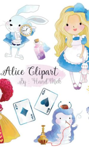 Kit digital Alice no País das Maravilhas aquarelado