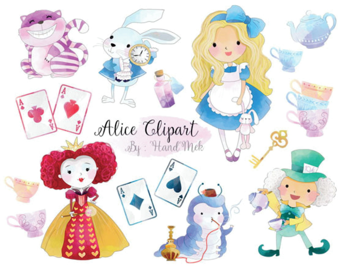 Kit digital Alice no País das Maravilhas aquarelado
