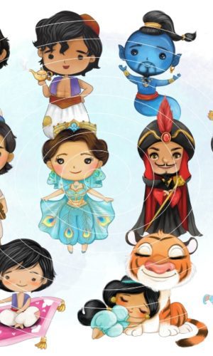 Kit Digital - Alladin e Jasmine Aquarela (cod. 0007)