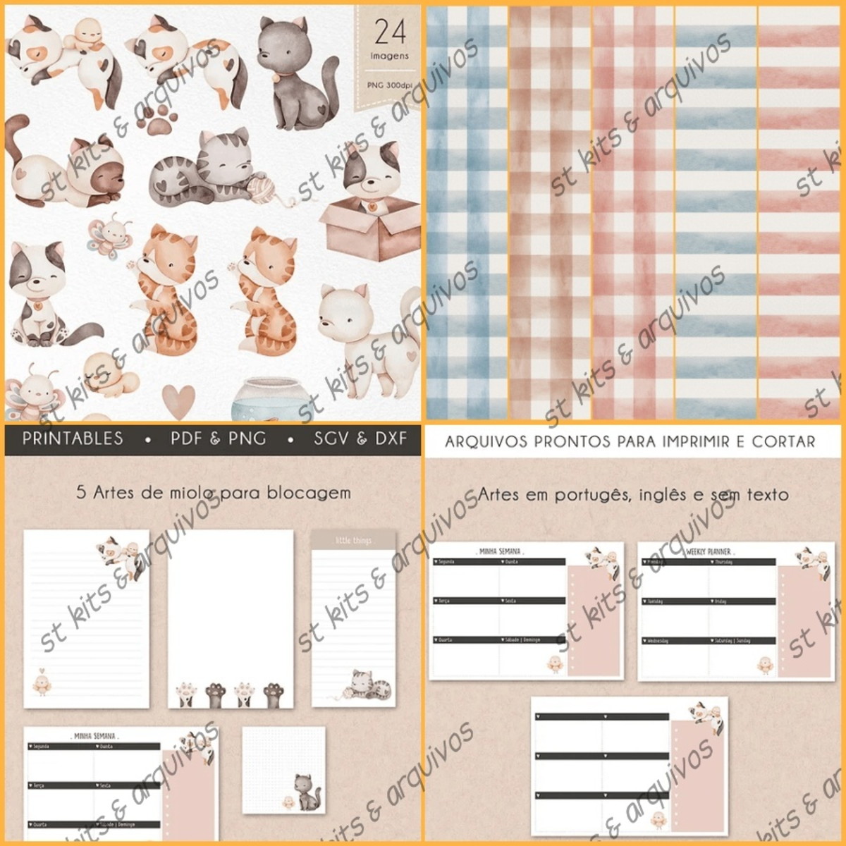 Kit Digital Amo Gatinhos em Aquarelas + Printables - Imagem 4