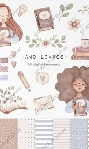 Kit Digital Amo Livros Em Aquarela