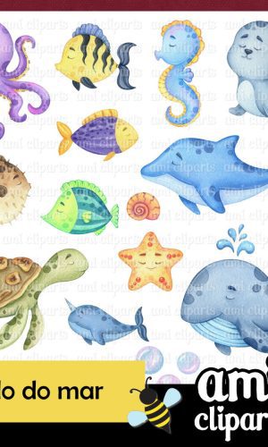 Kit Digital Fundo do Mar aquarela