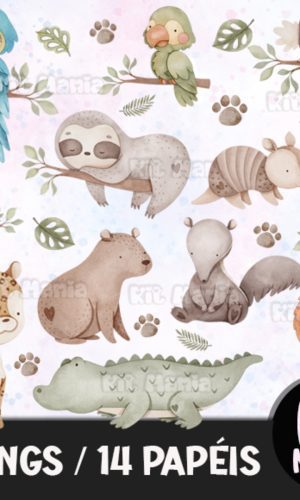 Kit Digital Animais Brasileiros Aquarela