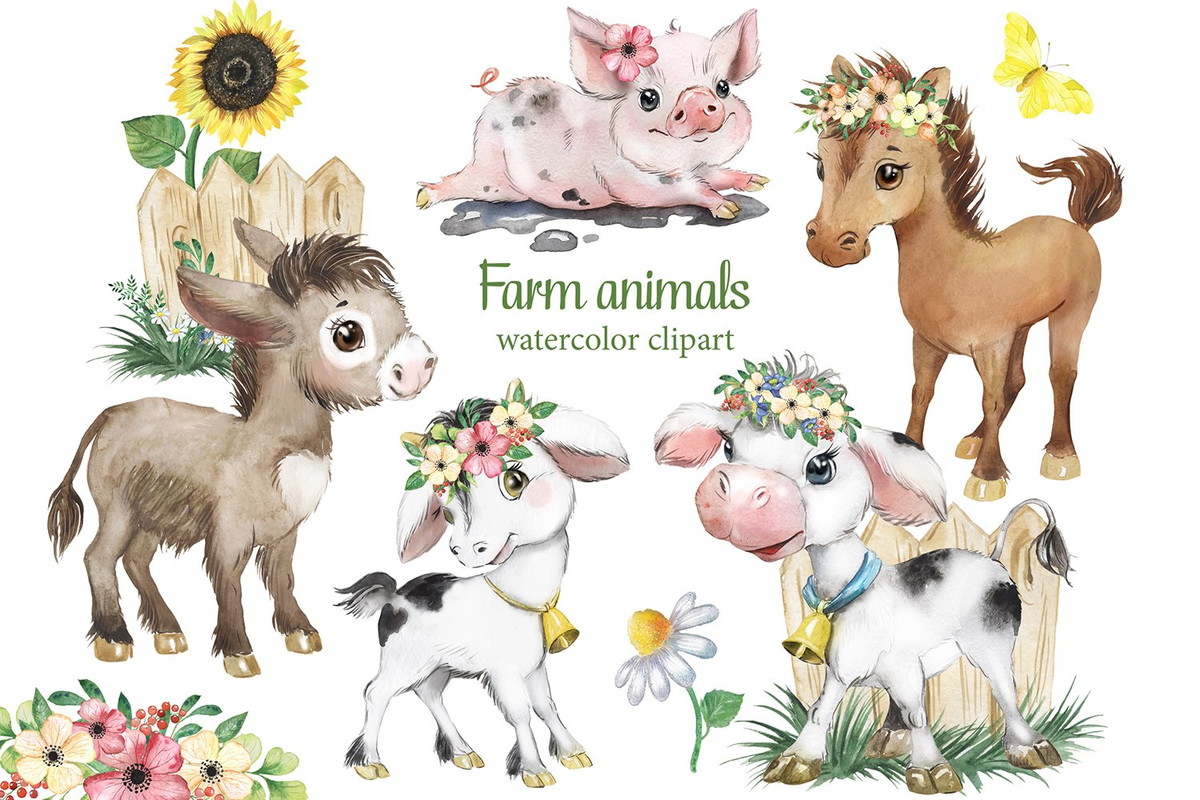 Kit Digital Animais Da Fazenda Aquarela 22 Png - Cód.24