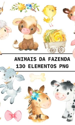 Combo Digital Animais da Fazenda Aquarela - 6 Kits Digitais