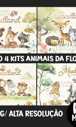 Kit Digital Animais da Floresta Aquarela - Combo