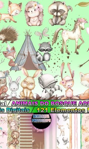 Kit Digital Animais Do Bosque Aquarela 01#