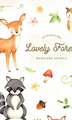 Kit Digital Animais do Bosque Floresta Encantada - Aquarela