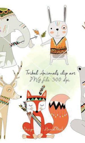 Kit digital animais tribais aquarelado