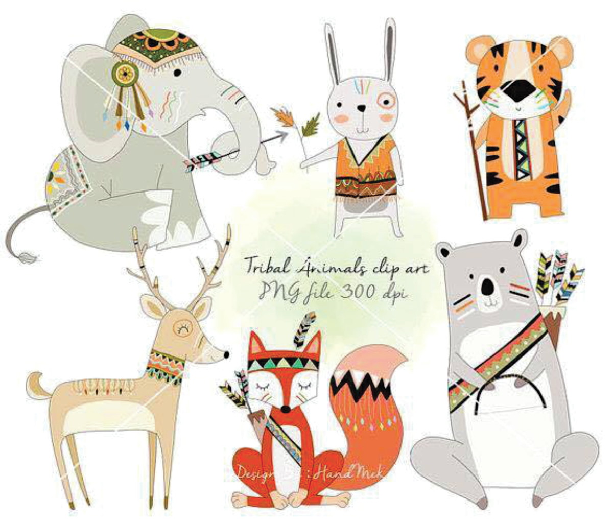 Kit digital animais tribais aquarelado