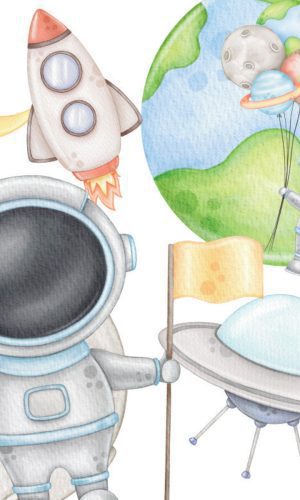 Kit Digital Aquarela - Astronauta/espaço