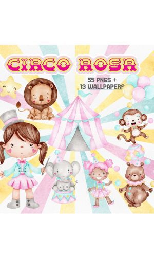 KIT DIGITAL AQUARELA CIRCO ROSA (+1 ARQUIVO)