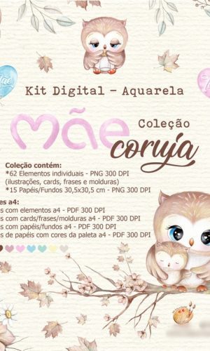 Kit Digital Aquarela - Coleção Coruja- Arq. Digital