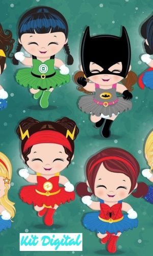Kit Digital Aquarelado 8 Super Heróis Girls