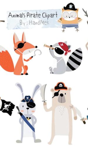 Kit digital aquarelado Animais piratas