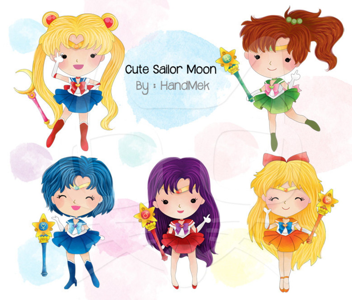 Kit digital aquarelado anime Sailor Moon