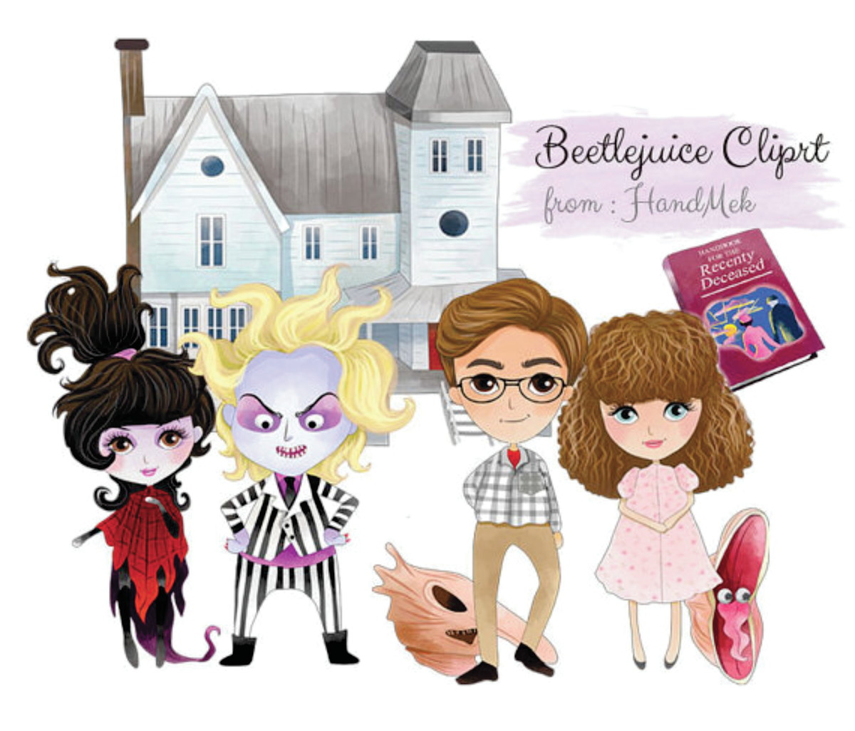 Kit digital aquarelado Beetlejuice - Os Fantasmas Se Diverte