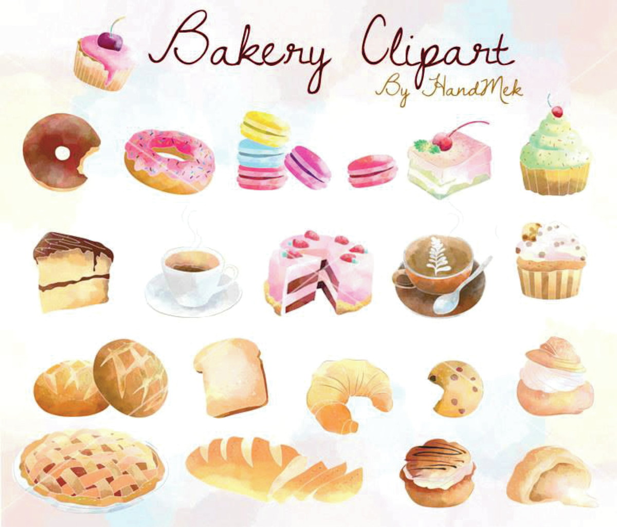 Kit digital aquarelado doces