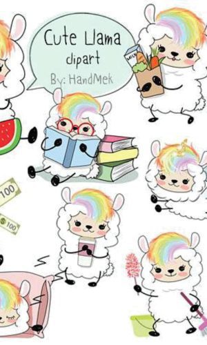 Kit digital aquarelado Lhama fofa