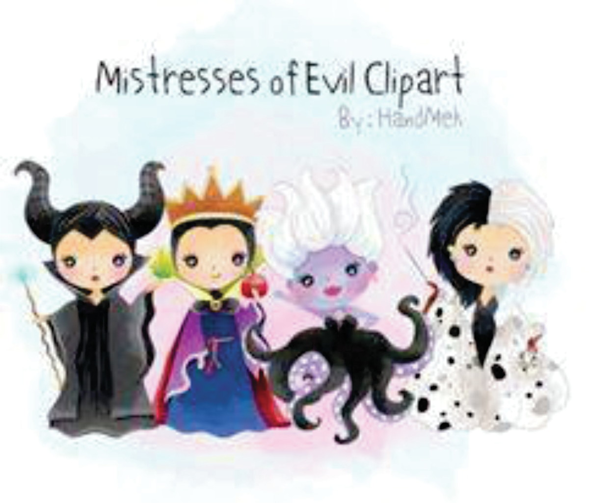 Kit digital aquarelado Malévola, Cruella