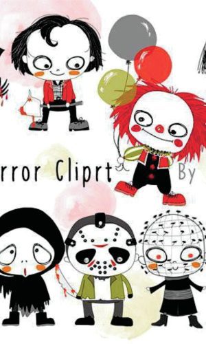 Kit digital aquarelado personagens de filme de terror