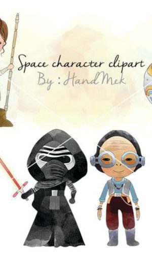 Kit digital aquarelado Personagens Espaciais 02