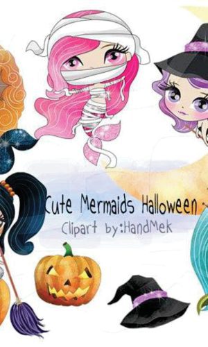 Kit digital aquarelado Sereia halloween
