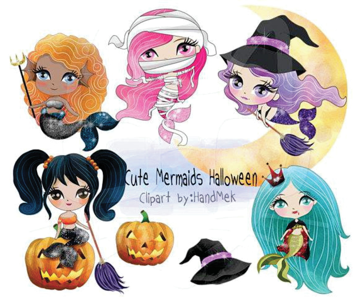 Kit digital aquarelado Sereia halloween