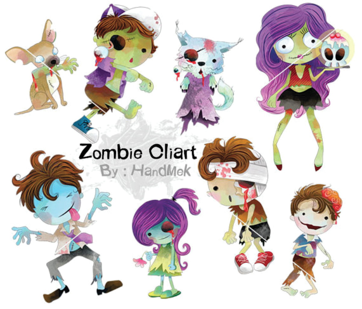 Kit digital aquarelado Zombie
